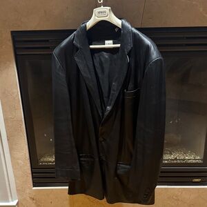 Men's Black Leather Pea Coat - Style